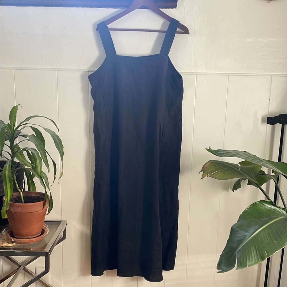 Eileen Fisher Black Midi Linen-Blend Square-Neck Dress